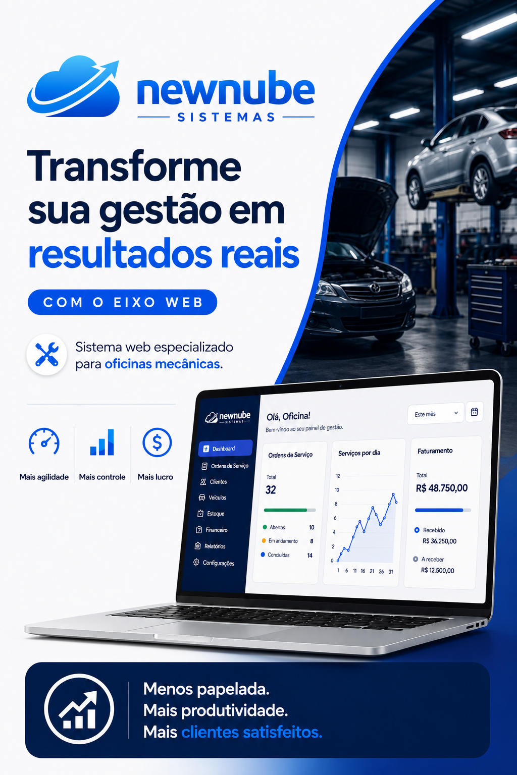 Visual abstrato premium representando o ERP Newnube na nuvem