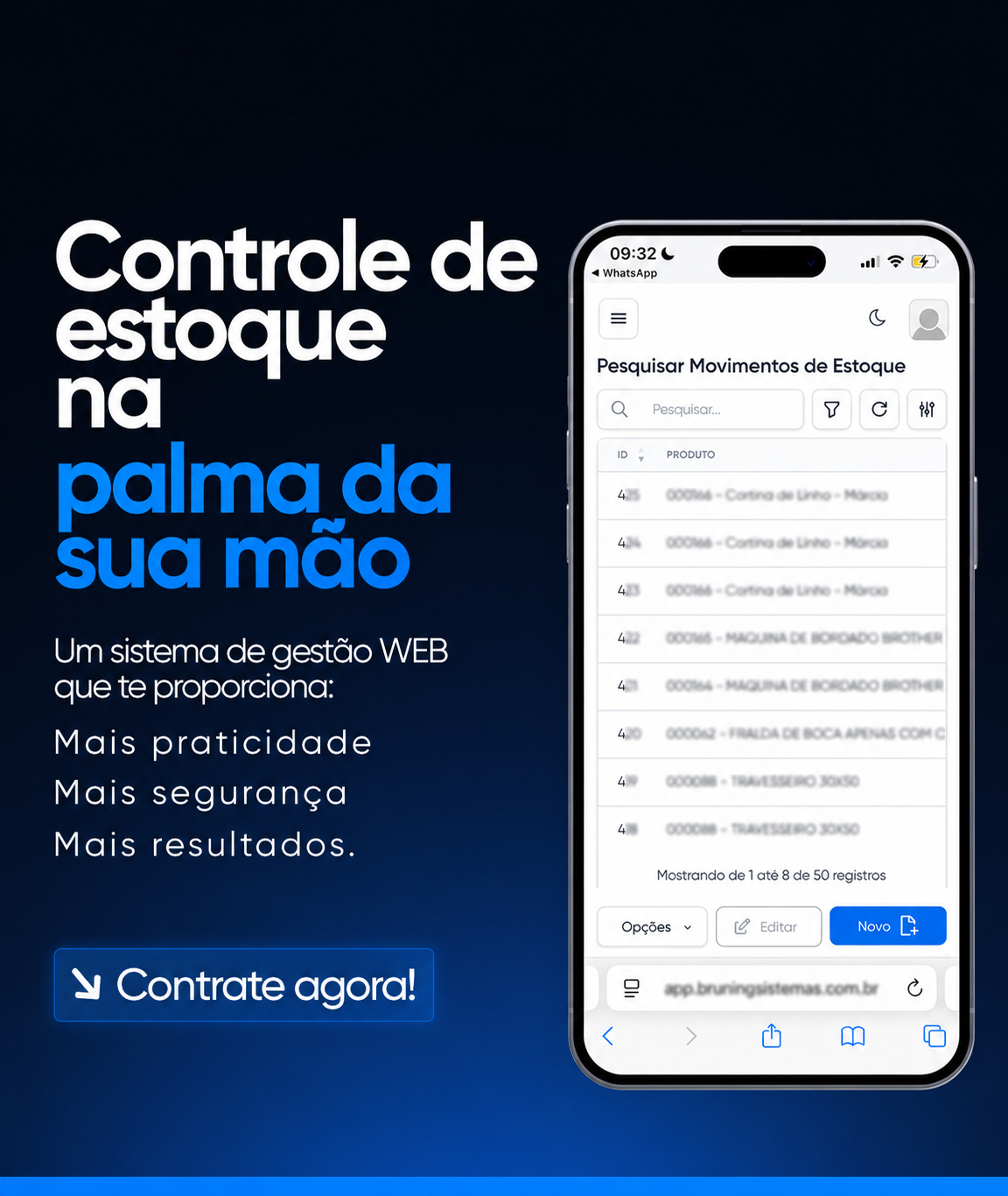 Controle de estoque na palma da sua mão — sistema New Nube no celular